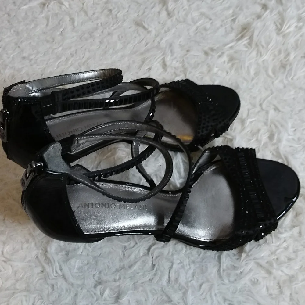 Antonio Melani black crystal embellished strappy heels size 9M - Picture 5 of 10